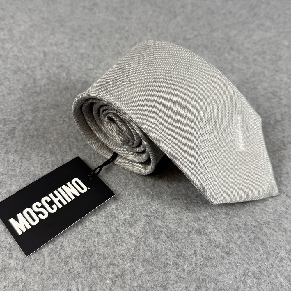 Moschino Mens Tie Silver Gray Silk Linen Made Italy Designer Necktie NWT  58x3.2